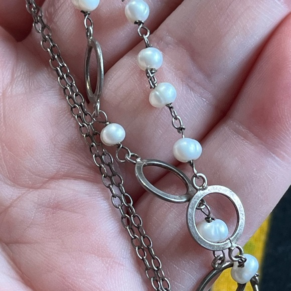 VTG Coastal Boho Freshwater Pearl Open Circle Sterling Silver 925 Necklace - Picture 5 of 5